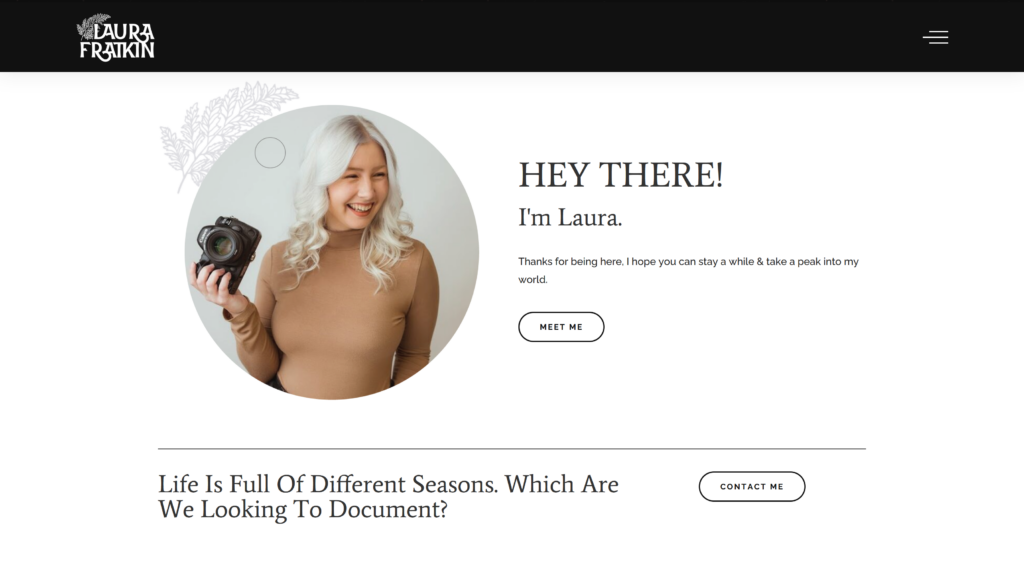 A screenshot of a webpage for laurafratkinphoto.com