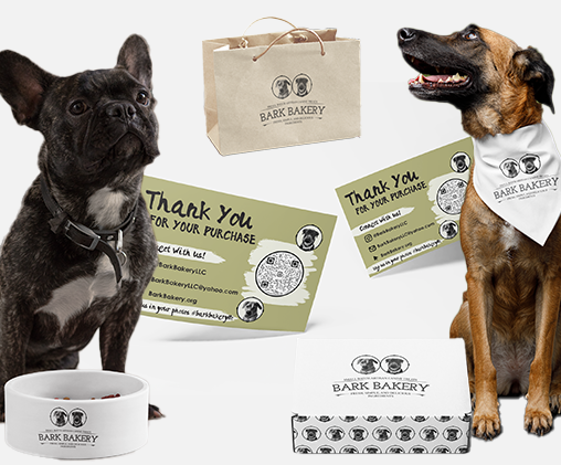 Collage of logo and brand design for Bark Bakery LLC
