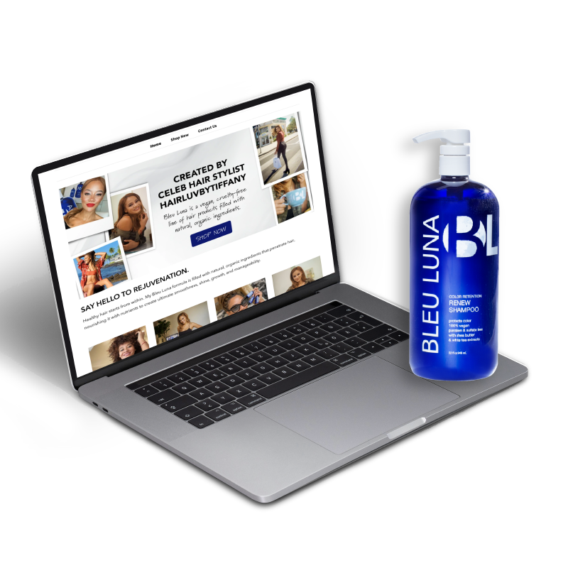 Example photo of web design and packaging design for Bleu Luna.