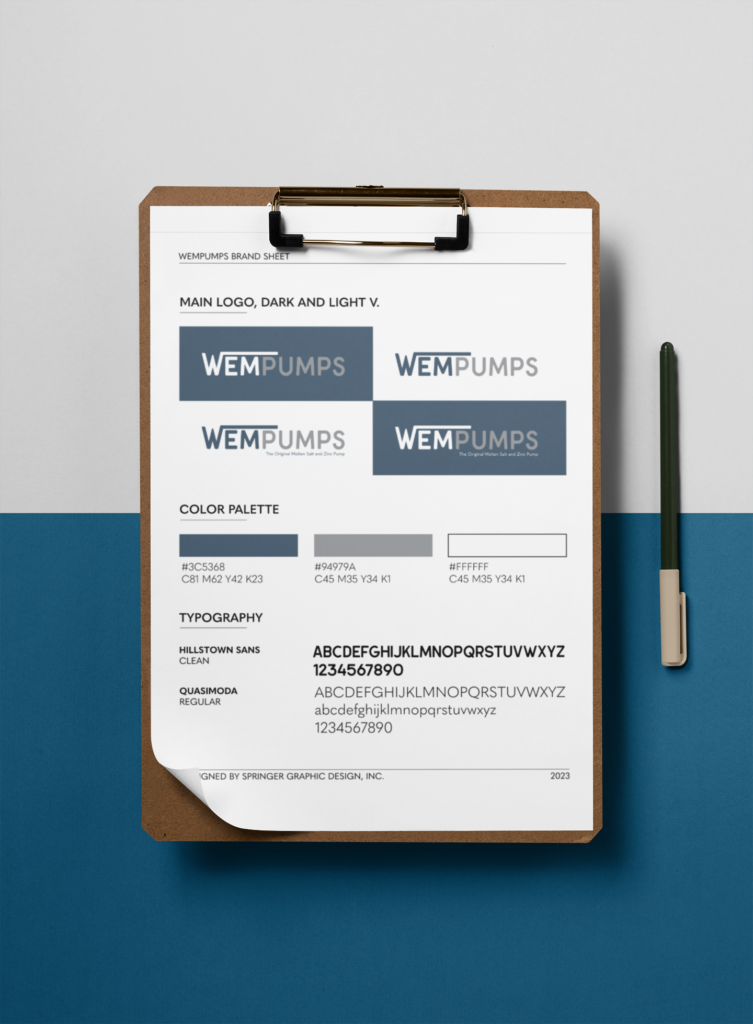 A mock-up of a brandsheet on a clipboard.